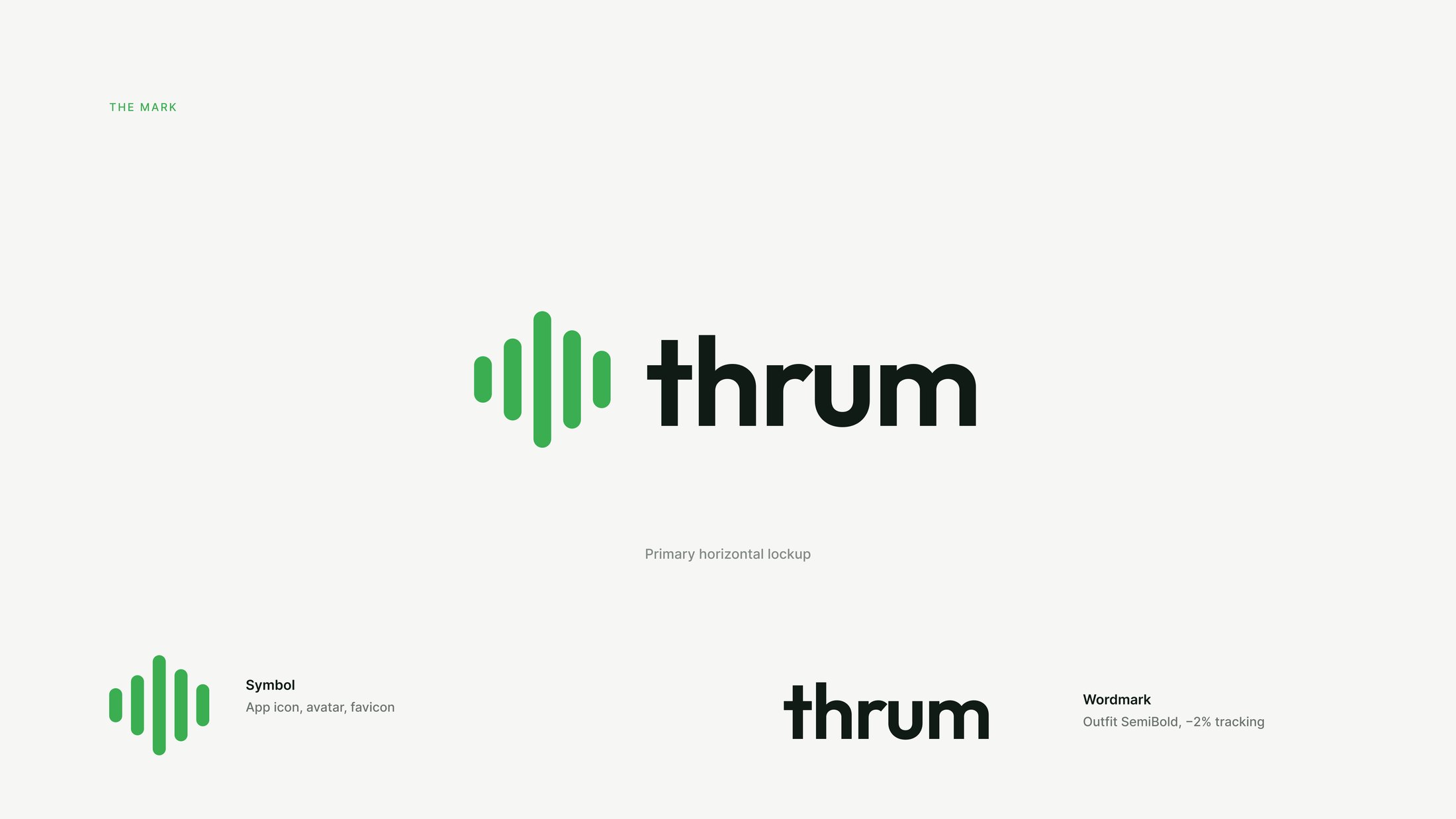 The primary horizontal lockup, with the isolated symbol and the Outfit SemiBold wordmark shown separately below.